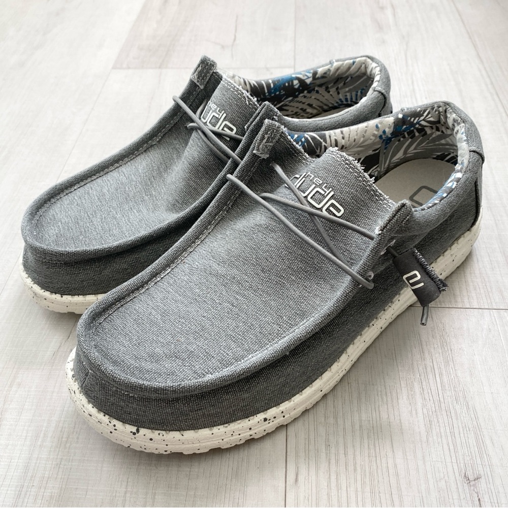 SOLD Hey Dude Gray Wally Stretch Canvas Loafer Slip On Shoes